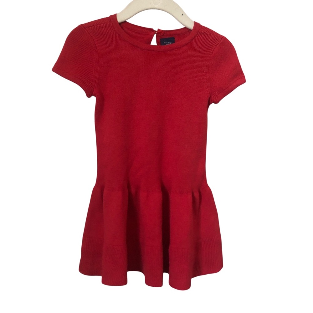 Gap Red Knit Girls Baby Shirt Sleeve Ribbed Dress Size 18-24 Months NWT